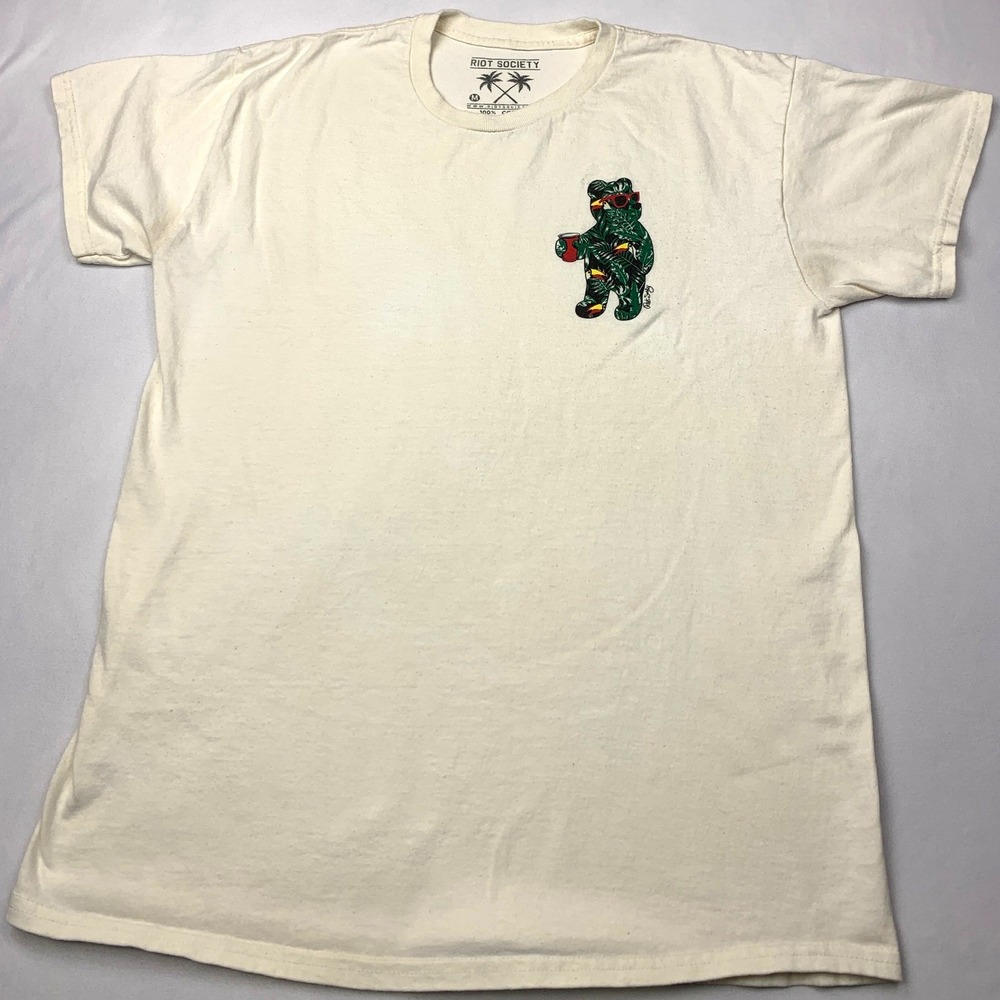 Riot Society Shirt Mens Medium White Tropical Panda Graphic Tee Short Sleeve M